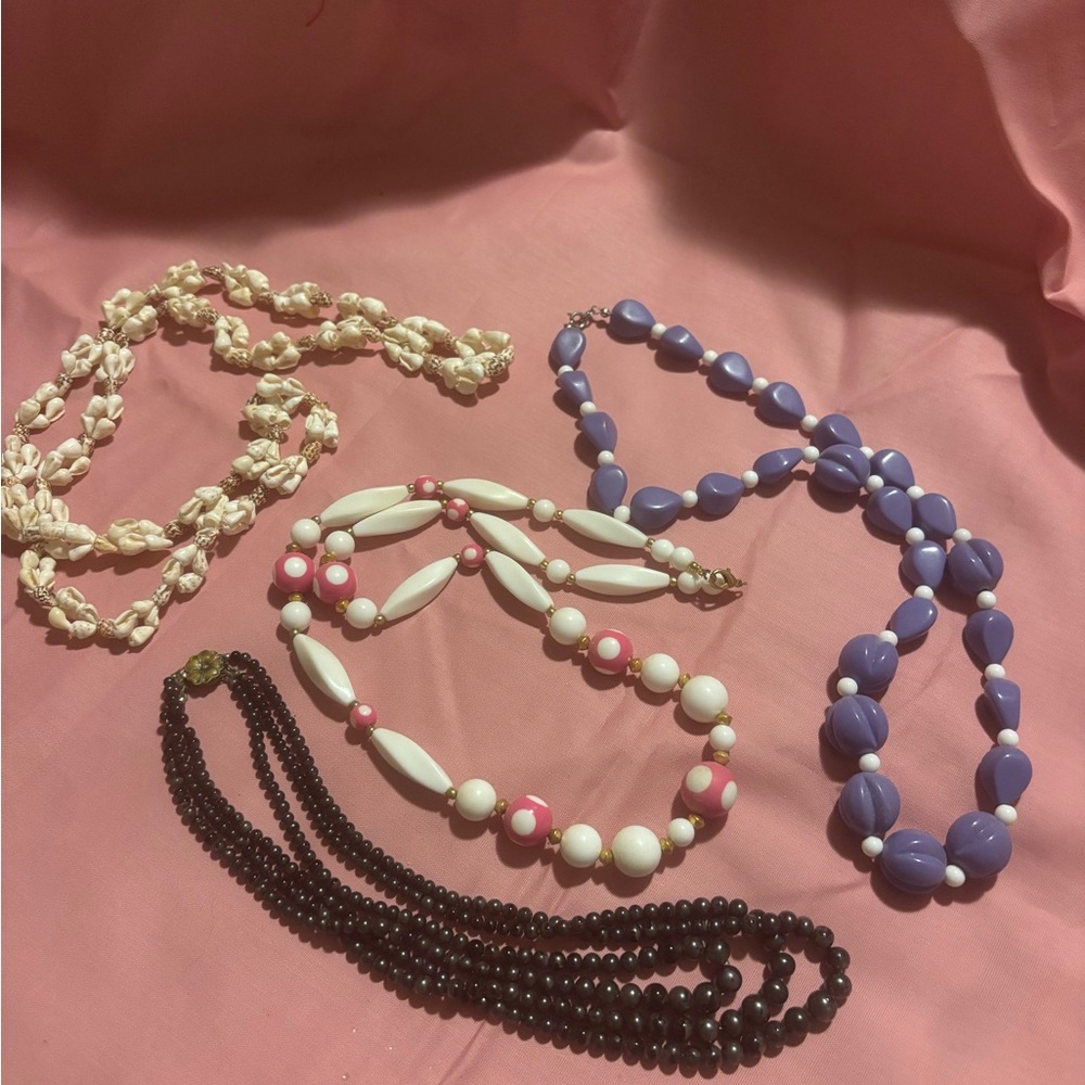Eclectic Set of 4 Vintage Necklaces Bright Colors Mid